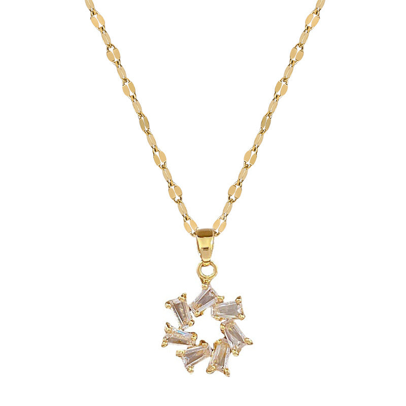Conjunto de collar y pendientes de acero de titanio de lujo con diamantes de imitación geométricos