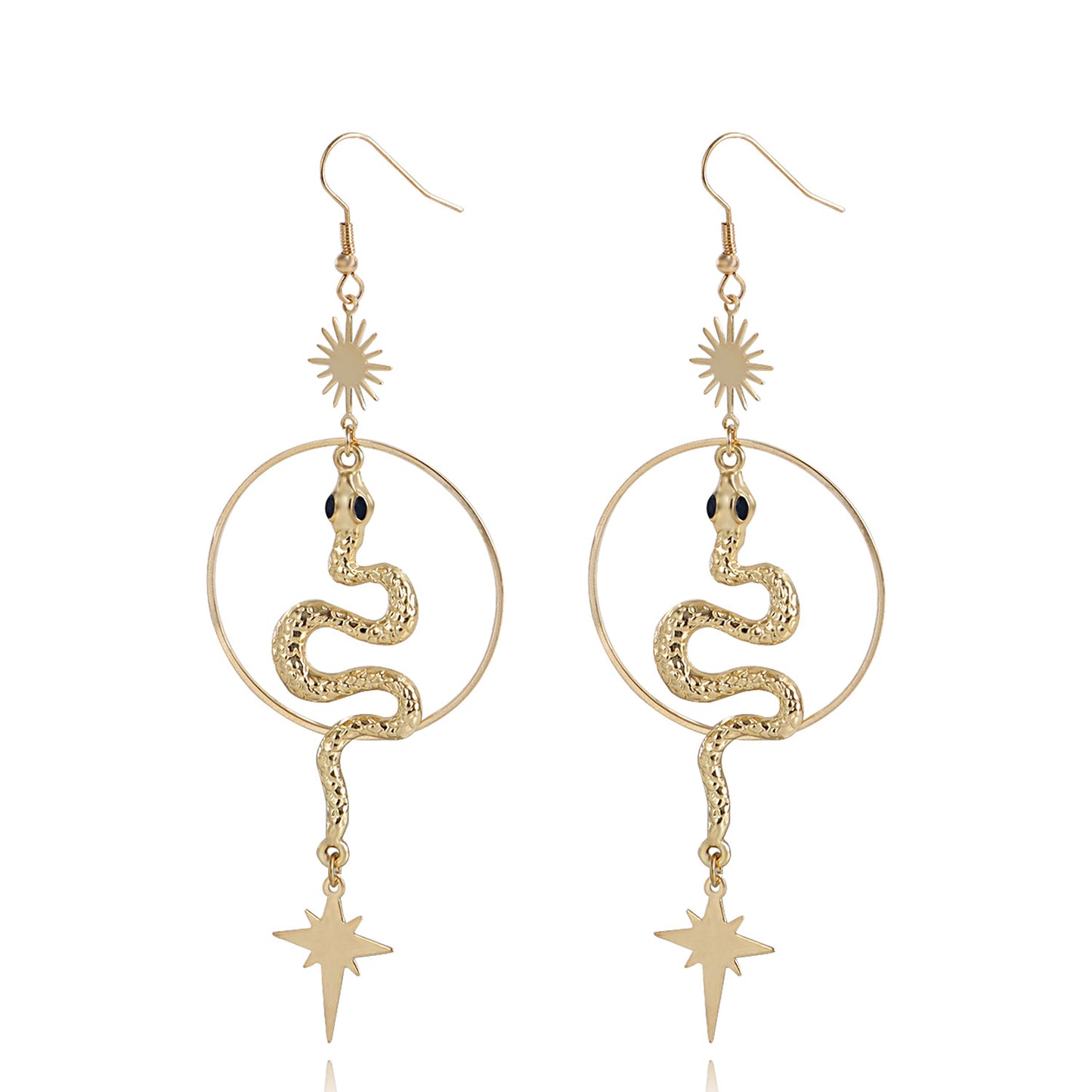 Geometric Large Hoop Snake-Shaped Cross Star Tassel Earrings for Women with Alloy Base and Plated Finish