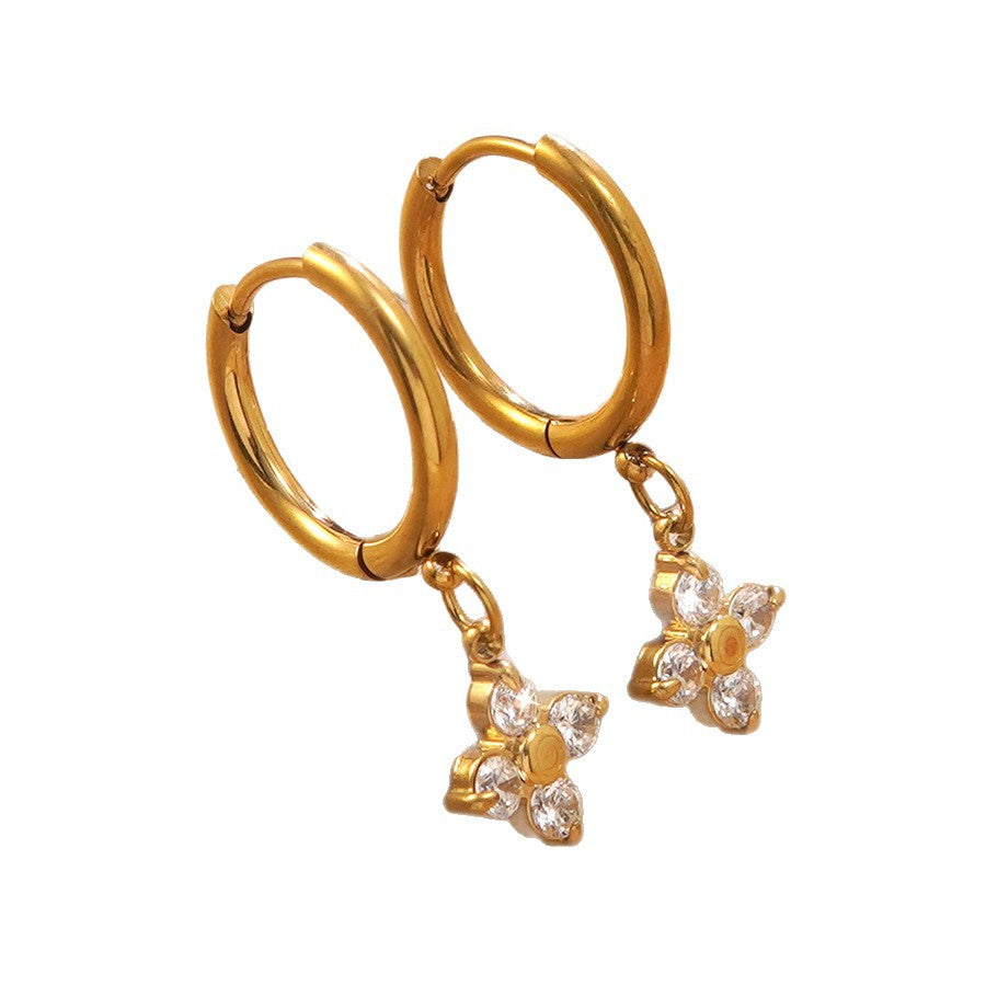 Elegant Floral Cubic Zirconia Inlaid Plated Stainless Steel Earrings for Women