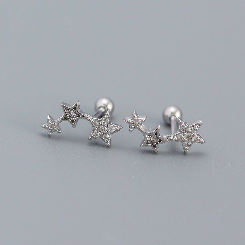 Minimalist Star-Shaped S925 Sterling Silver Ear Cuffs with Rhinestone Inlay for Women