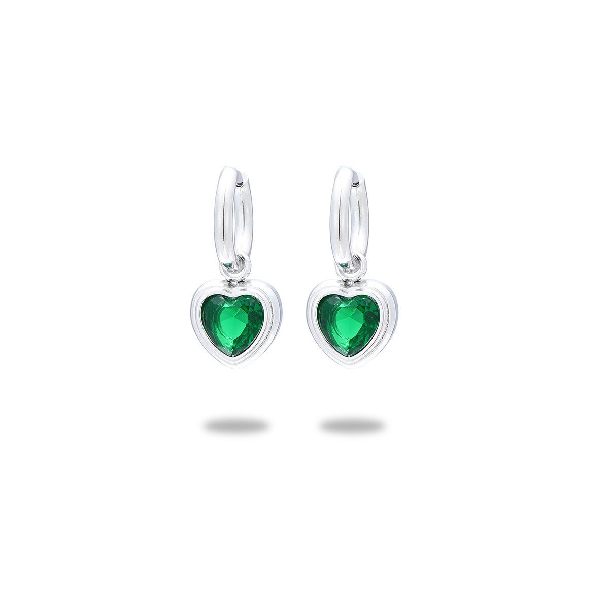 Fashion OL 18K Gold Plated Heart Shape Stainless Steel Earrings with Colorful Rhinestones for Women
