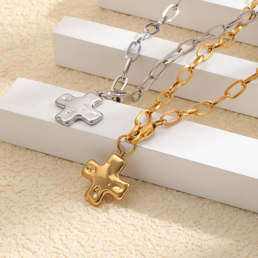 Elegant 18K Gold Plated Stainless Steel Cross Necklace for Women