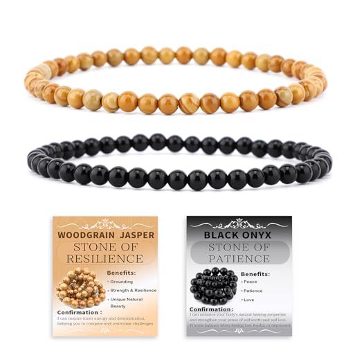 Ethnic Natural Stone Beaded Bracelet Set Round Tiger Eye Gemstone Handmade Unisex Jewelry