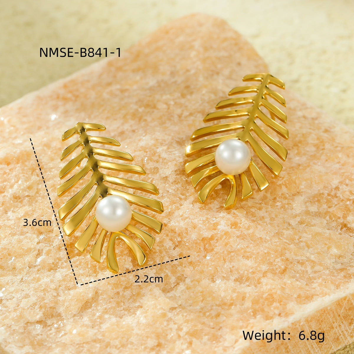 Pendientes de Acero Inoxidable con Forma de Hoja Estilo Vintage con Incrustaciones de Perlas y Baño de Oro de 18K para Mujer
