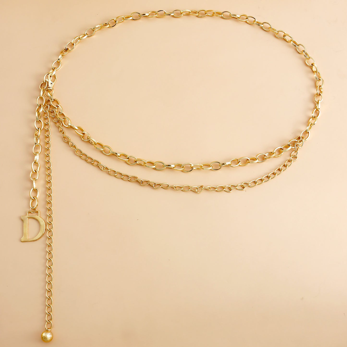 Punk Style Double-Layer Thick Chain Waist Chain for Women with D-Shaped Pendant