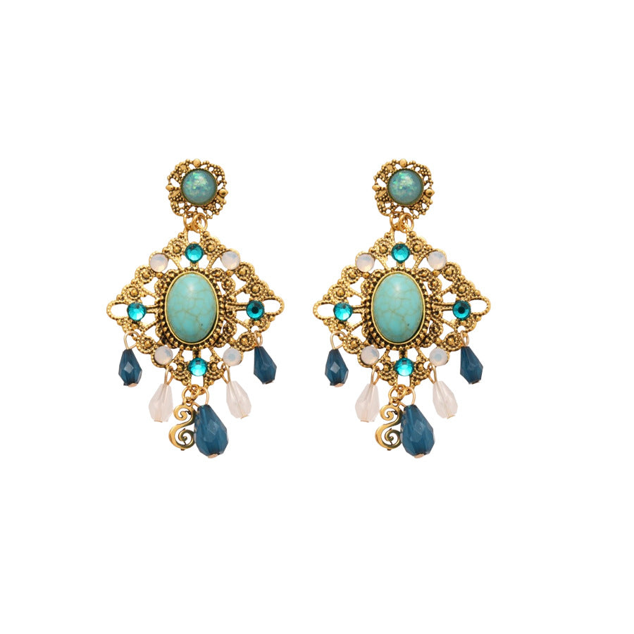 Pendientes de resina con diseño de rombo de estilo vintage con incrustaciones de diamantes de imitación para mujer, joyería minimalista geométrica para la oreja con postes de acero inoxidable