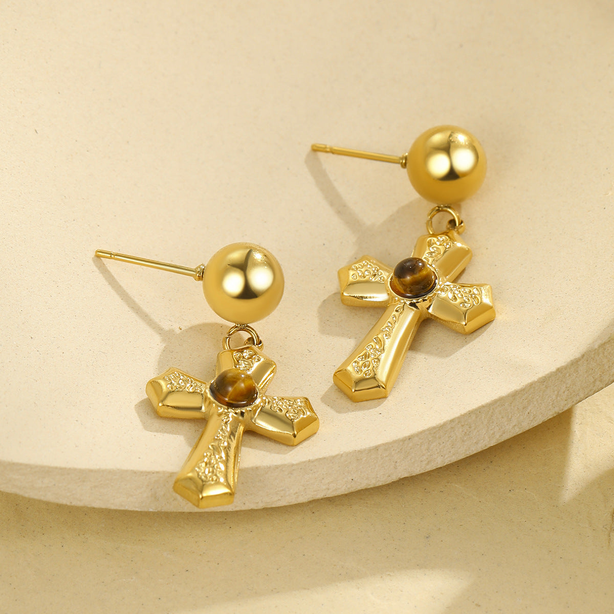 Minimalist Geometric Stainless Steel Cross Stud Earrings with Plated Finish for Women