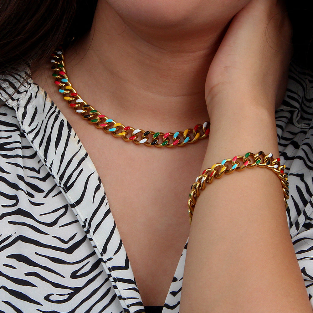Vintage-Inspired Geometric Stainless Steel Plated Cuban Link Necklace for Women