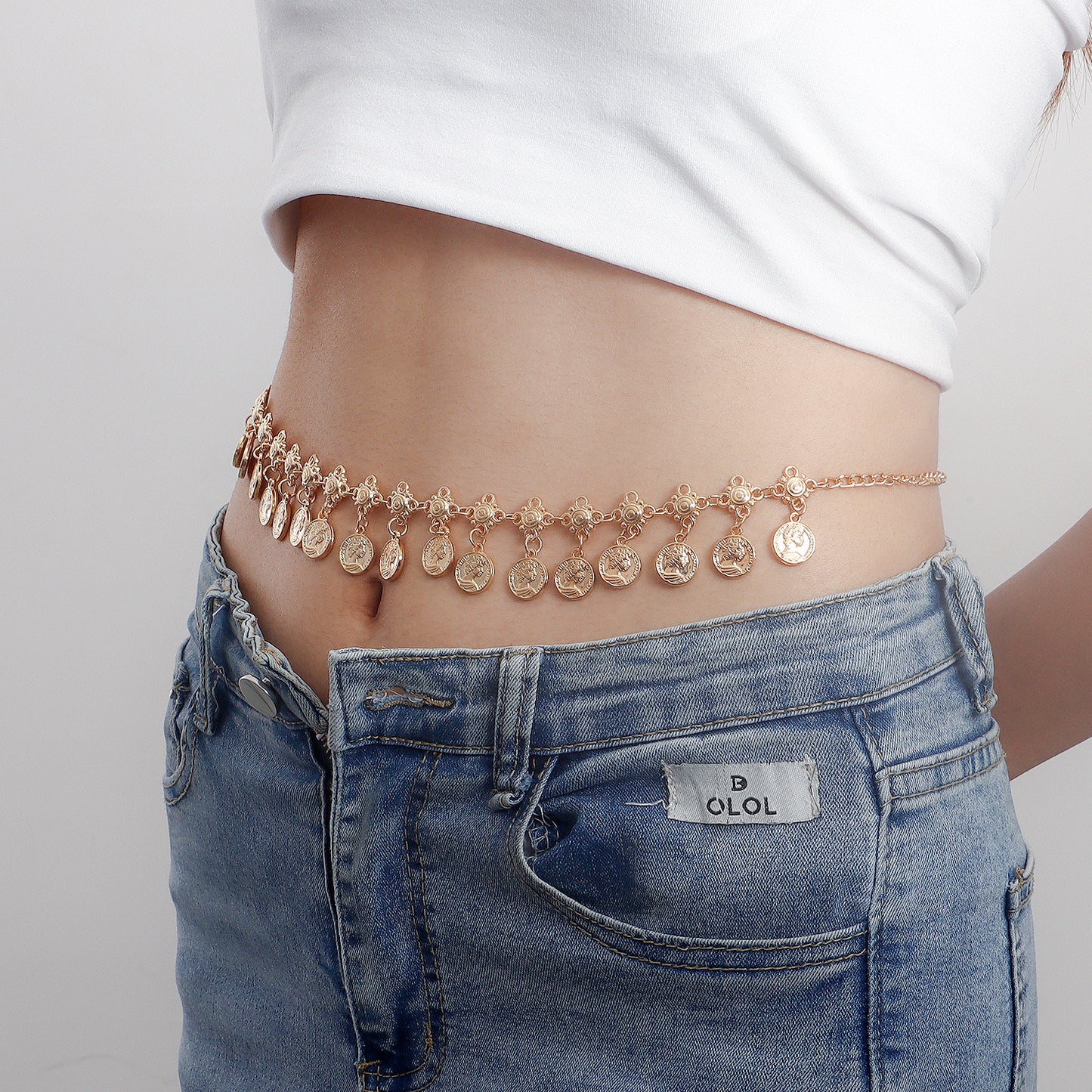 Punk Style Geometric Medallion Fringe Waist Chain for Women in Metal with Minimalist Sweet-Cool Aesthetic