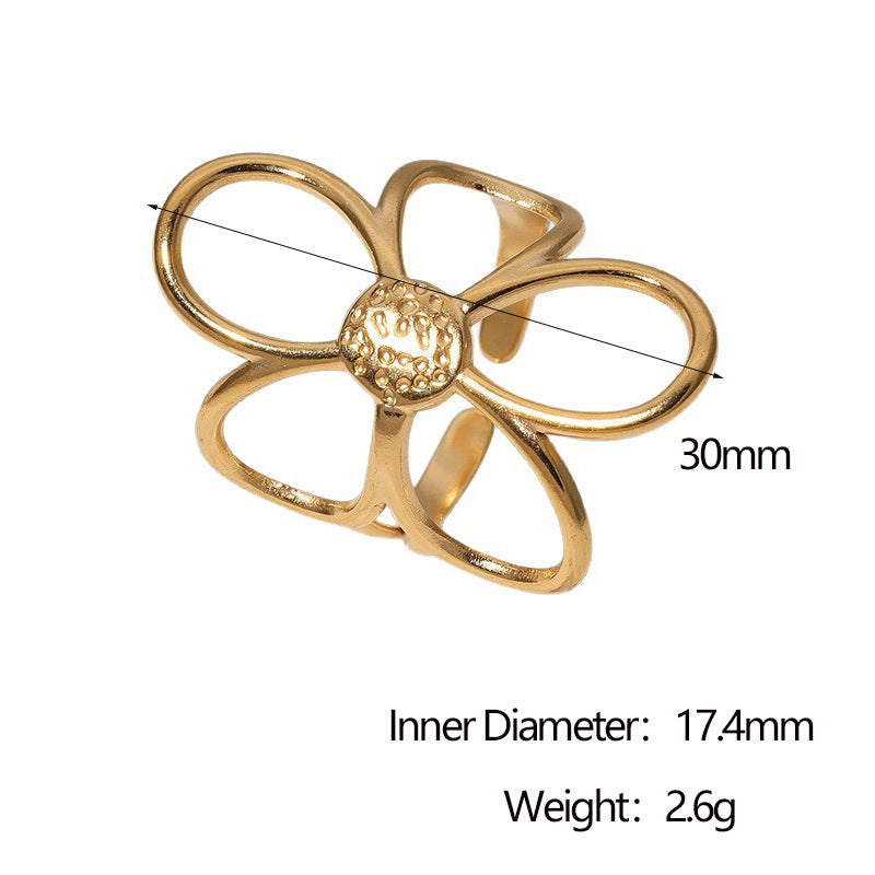 Minimalist Two-Tone Hollow Flower Open Ring 18K Gold Plated Stainless Steel Jewelry for Women
