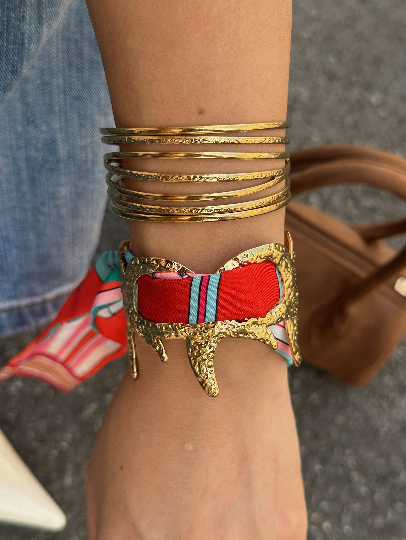 Hip-hop Hammered Starfish Stainless Steel Bracelet Ring Set