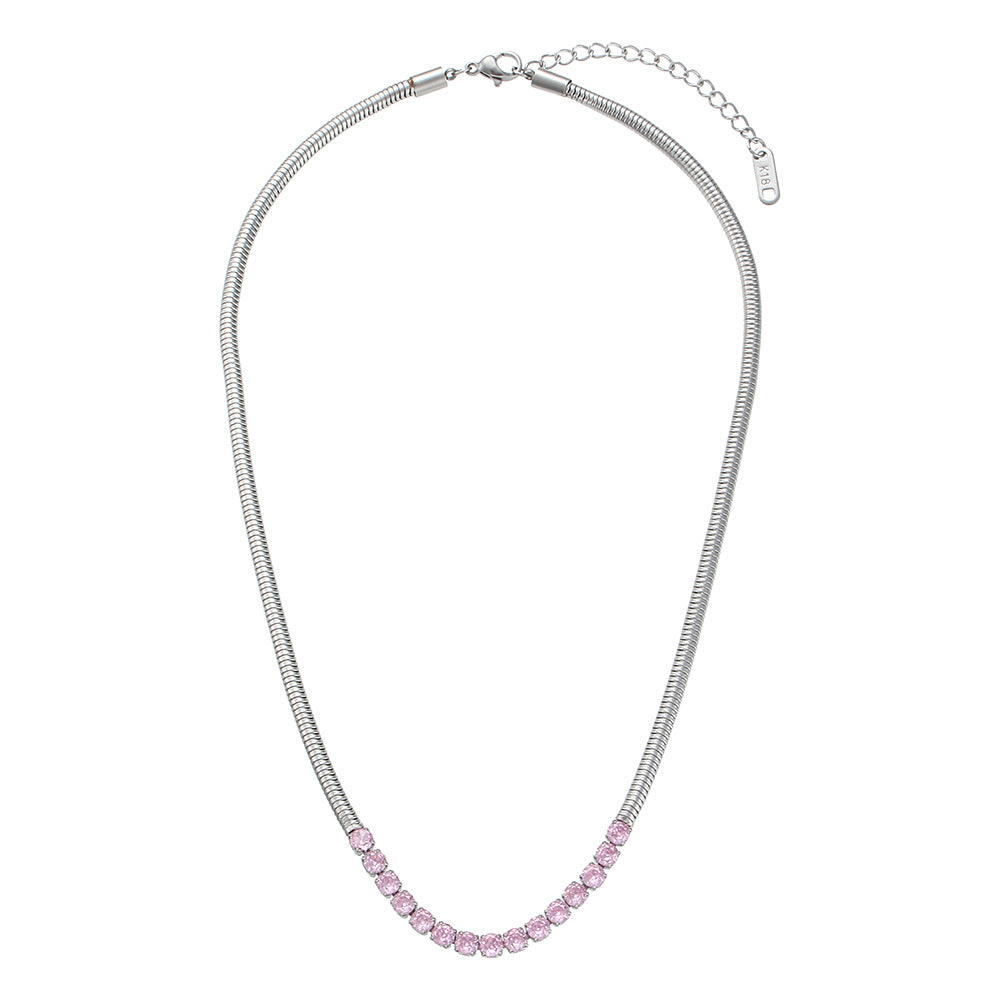 Collana con Pendente Geometrico alla Moda da Donna Acciaio Inossidabile Placcato Oro 18K con Zirconi Micro-Incastonati