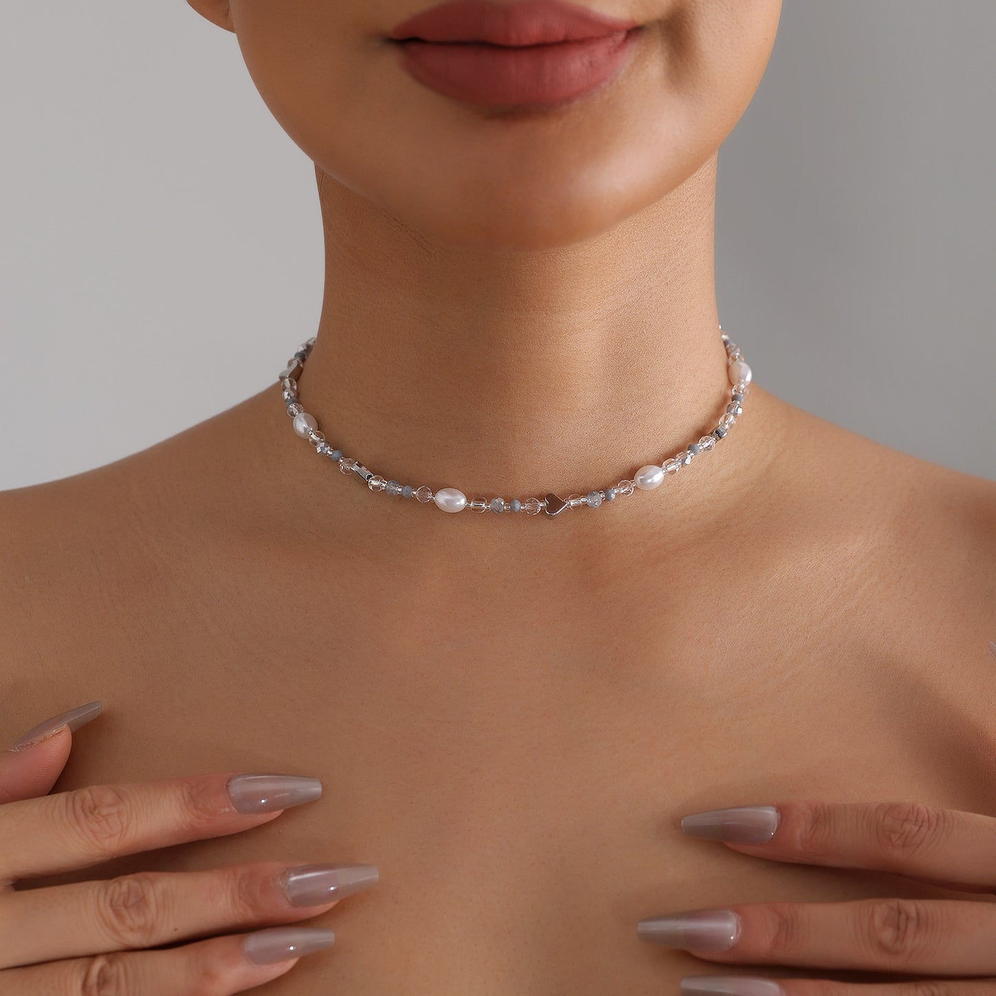Casual Geometric Heart Alloy Plated Beaded Necklace for Women