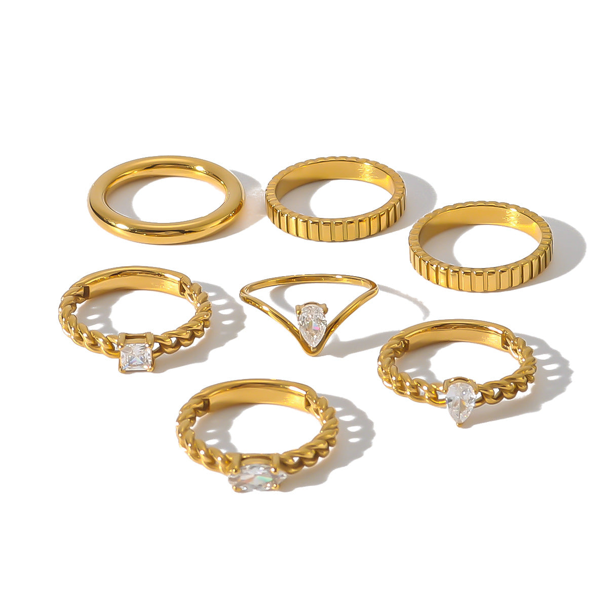 Minimalist Geometric Stainless Steel Ring with 18K Gold Plating and Zirconia for Women and Men
