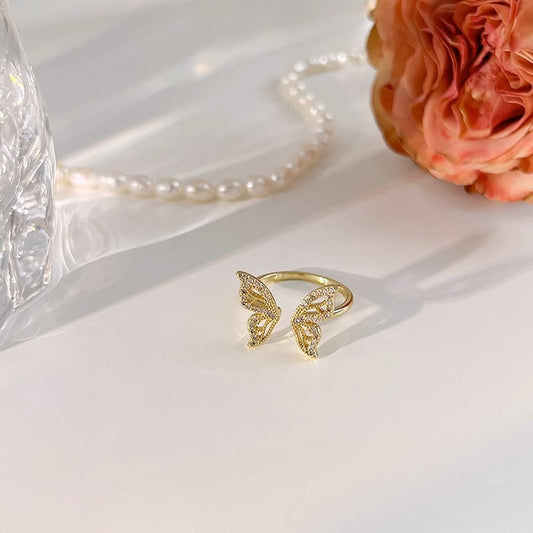 Anello Minimalista con Fiocco Color Oro in Acciaio al Titanio con Finitura Placcata per Dito Indice Regolabile a Fascia Aperta