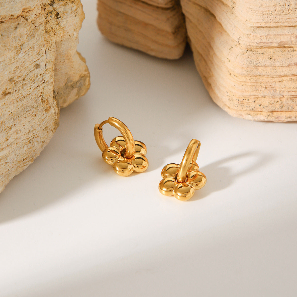 Minimalist Floral Stainless Steel Earrings with 18K Gold Plating for Women