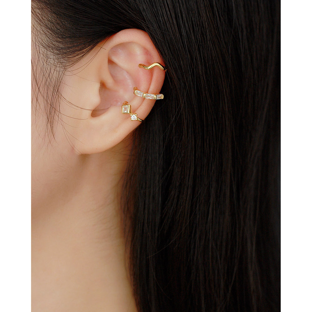 Orecchini a clip minimalisti geometrici in argento sterling S925 per orecchie non forate con intarsi in strass e finitura placcata