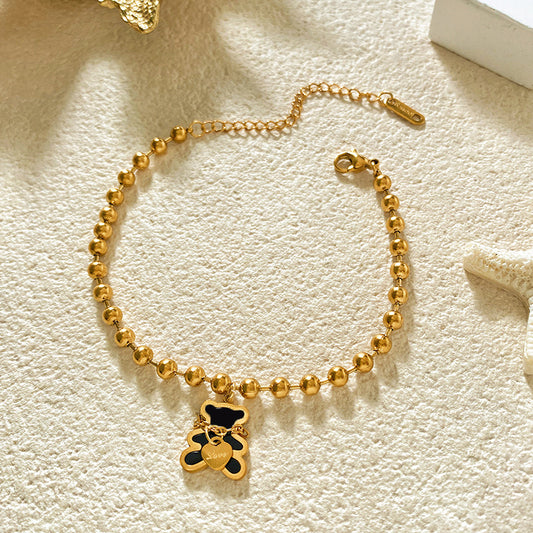 Minimalist Letter Heart Bear Beaded Ball Chain Bracelet Titanium Steel Plated Unisex