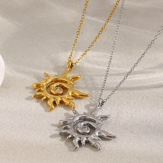 Elegante collana con pendente geometrico a raggiera da donna in acciaio inossidabile con placcatura in oro 18 carati e dettagli in zircone