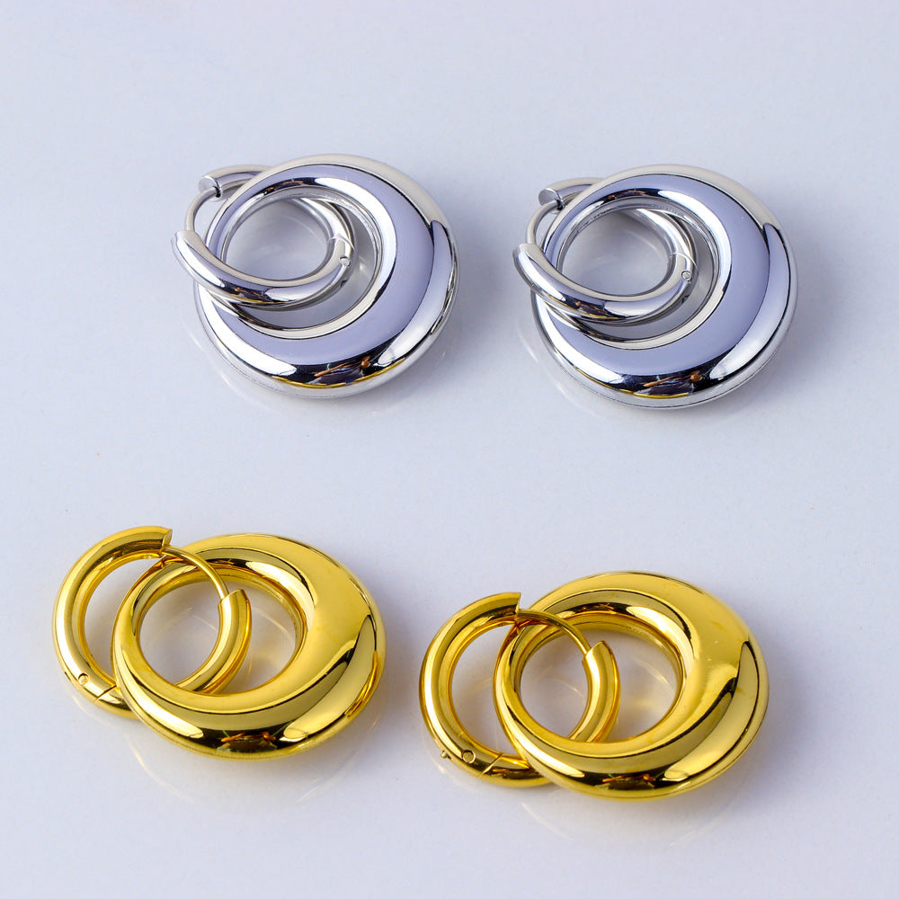 Fashionable Minimalist Geometric Stainless Steel Earrings for Women with 18K Gold Plating and Waterdrop Accent