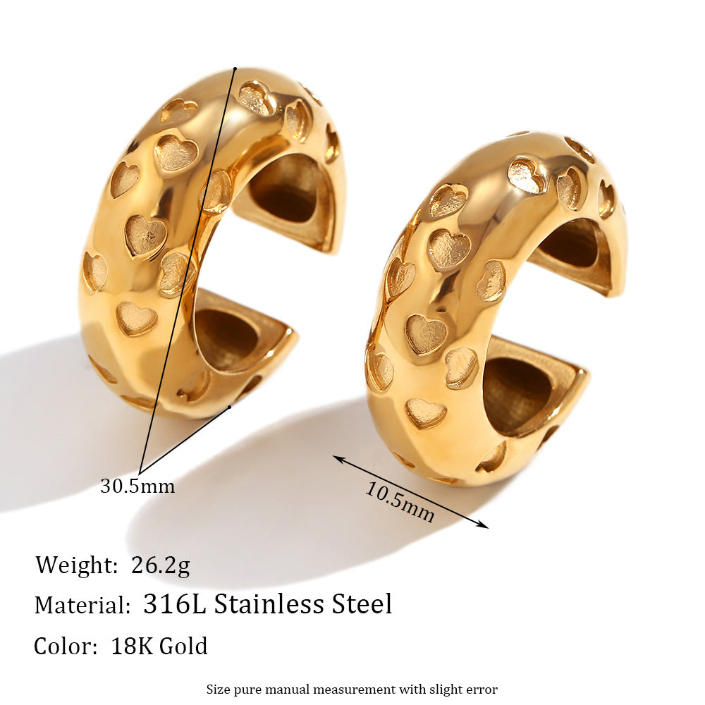 Orecchini a clip da donna in acciaio inossidabile placcato oro 18 carati a forma di cuore geometrico in stile vintage