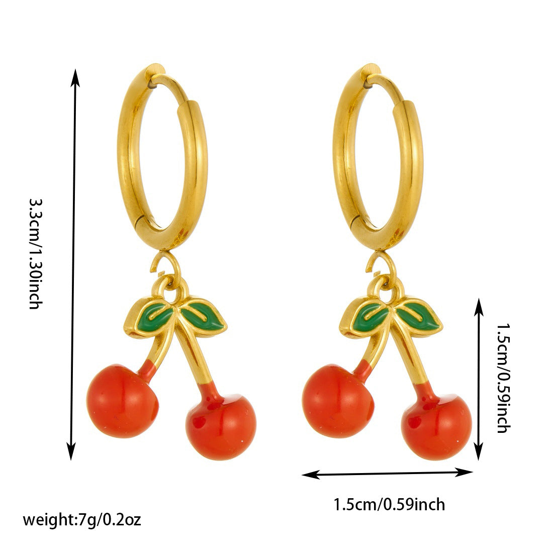 Sweet Drip Oil Cherry Fruit Plated Stainless Steel Necklace and Earring Set with Snake Chain