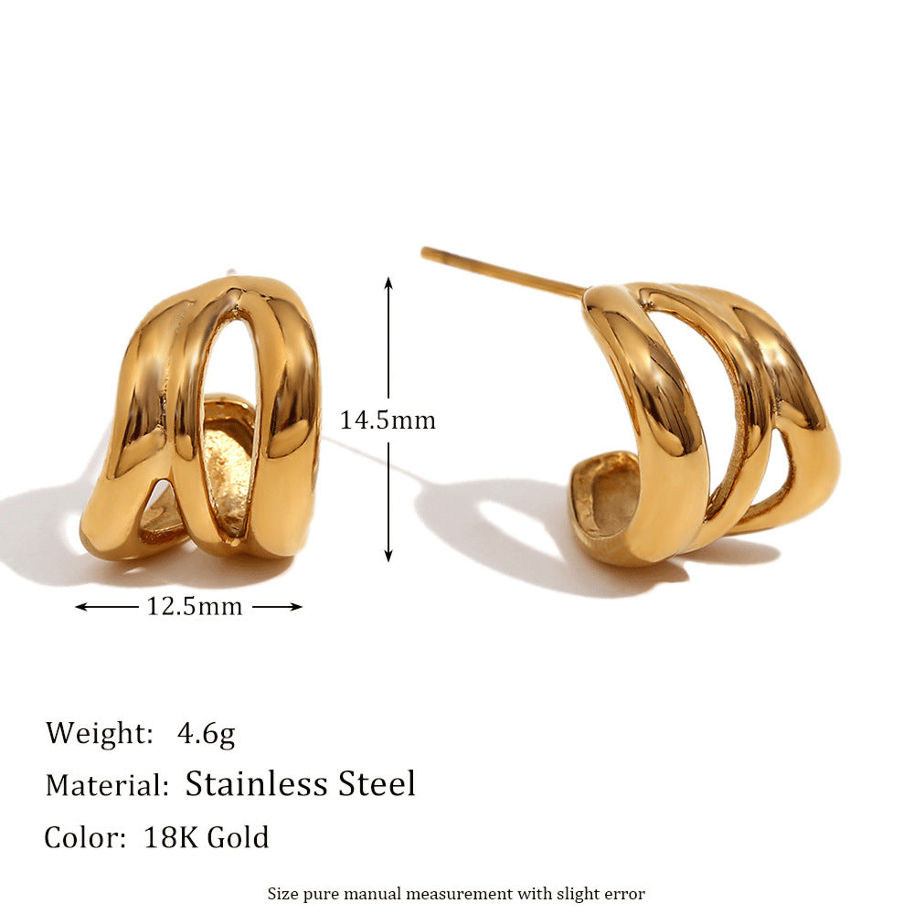Minimalist Geometric Stainless Steel Earrings with 18K Gold Plating for Women