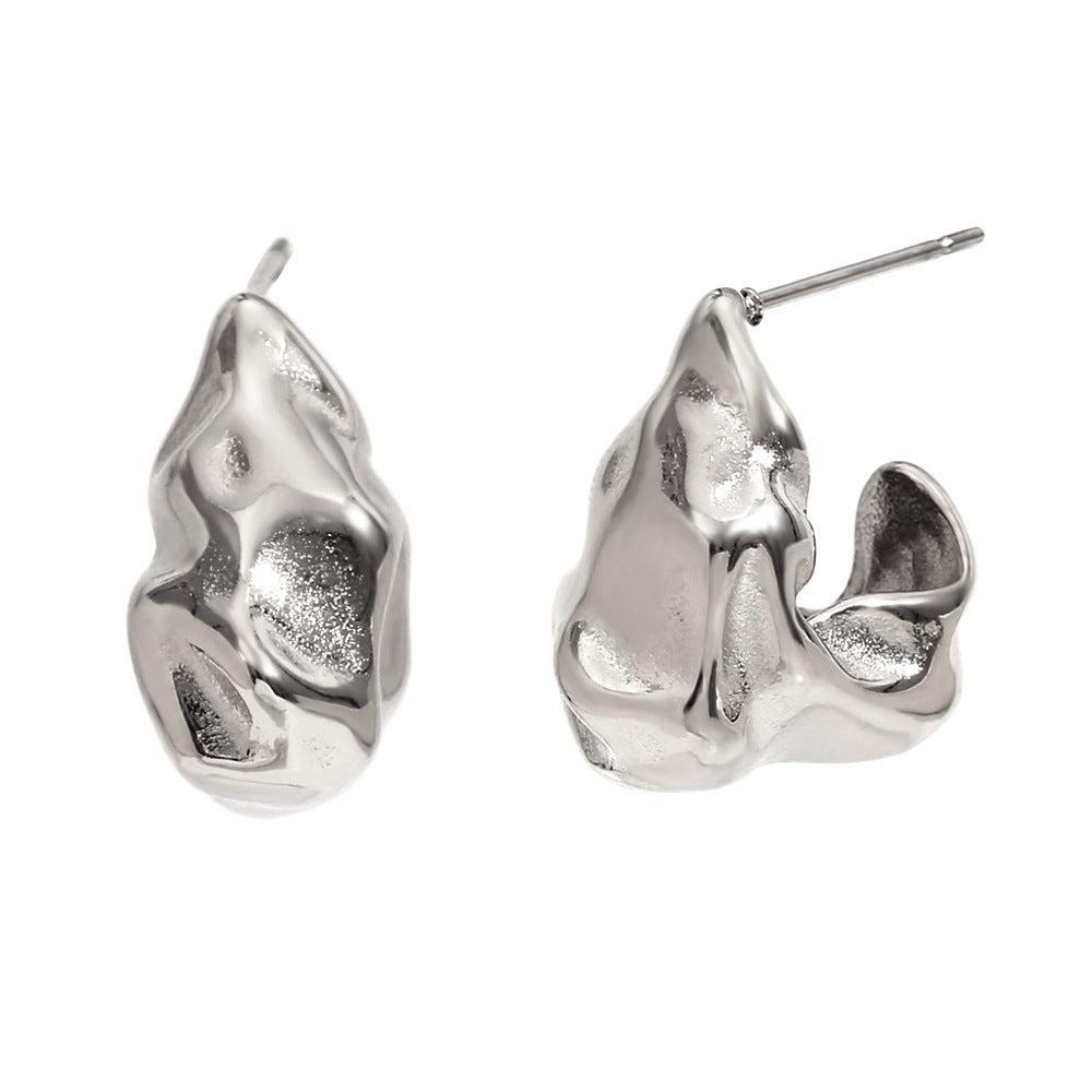 Vintage-Inspired Geometric Stainless Steel Ear Studs with 18K Gold Plating and Hammered Texture