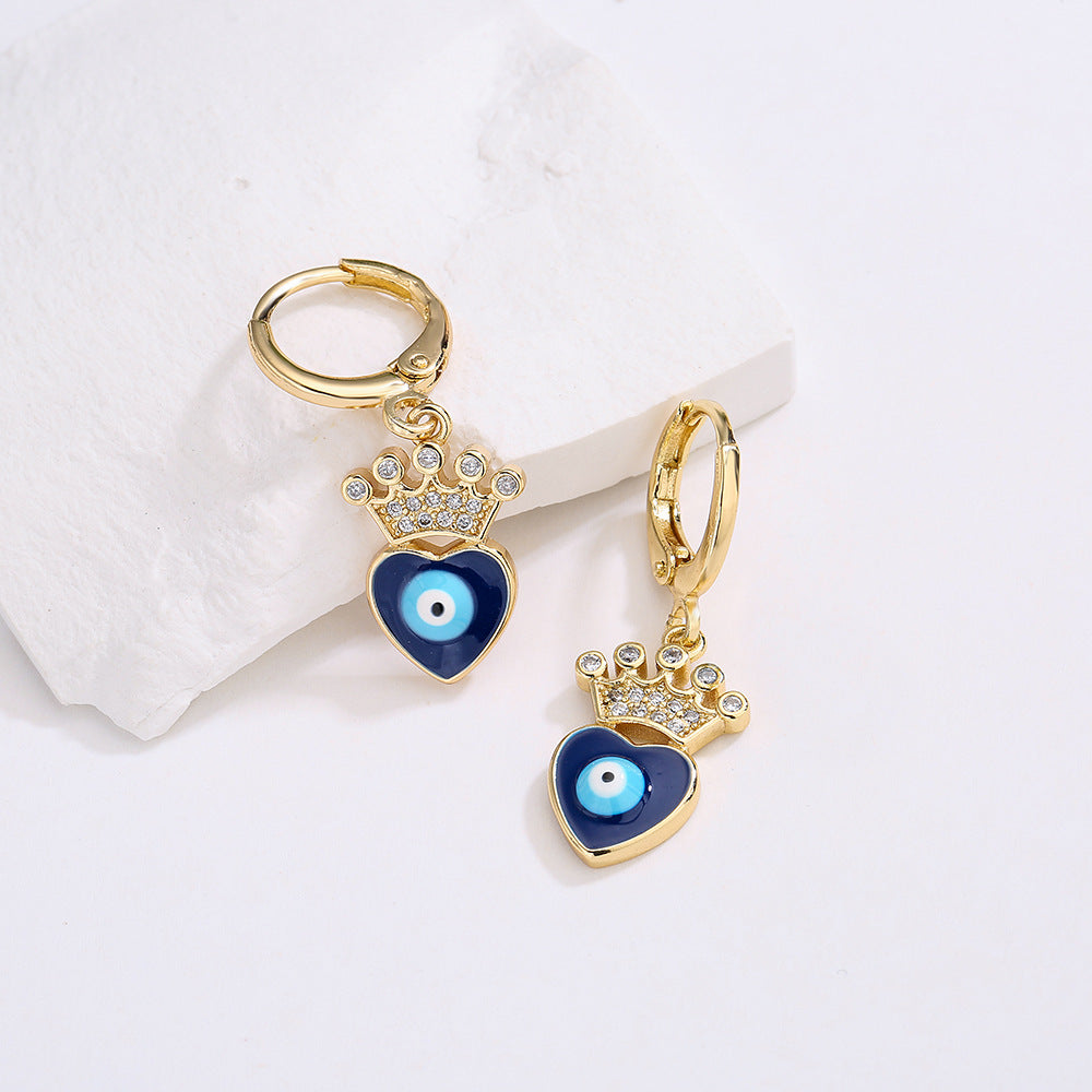 Geometric Demon Eye Earrings for Women with Copper Base Plated in 18K Gold and Enamel-Set Zirconia