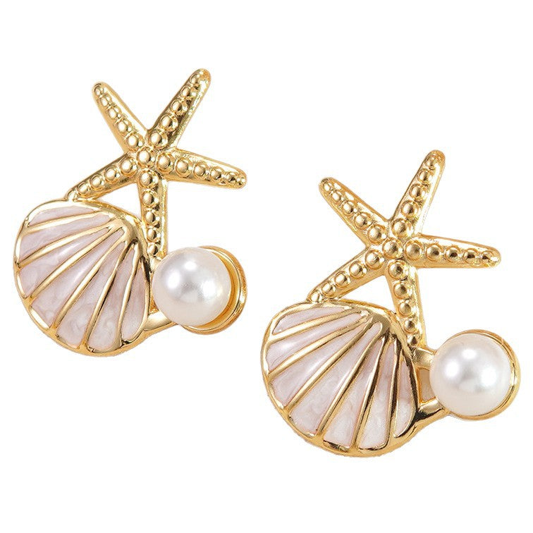 Luxury Casual Gold Plated Stainless Steel Star Animal Pearl Earrings for Women