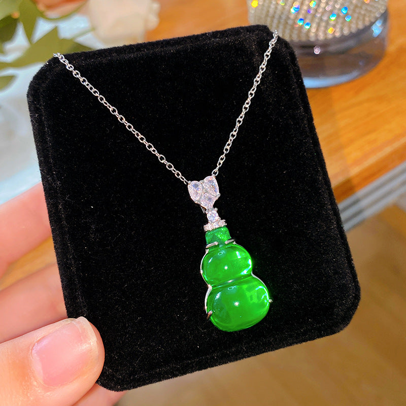 Minimalist Sweet Titanium Steel Plated Gourd Pendant Necklace with Cubic Zirconia for Women