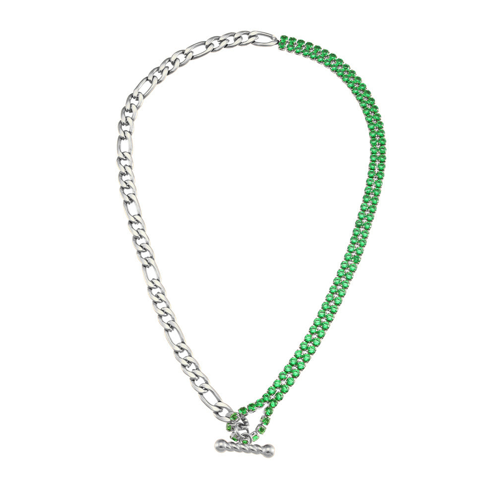 Collana con Pendente Geometrico alla Moda da Donna Acciaio Inossidabile Placcato Oro 18K con Zirconi Micro-Incastonati