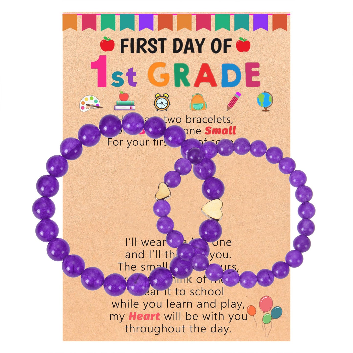 Natural Stone Crystal Amazonite Heart Round Bracelet Set with Grade Cards for Women Girls Back to School Gift