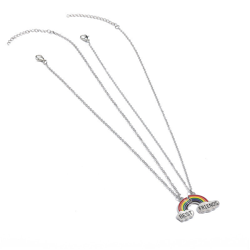 Collar con Colgante de Arco Iris de Dibujos Animados para Niños, Collar de Aleación con Acabado de Esmalte, Cadena de Serpiente de Longitud Ajustable