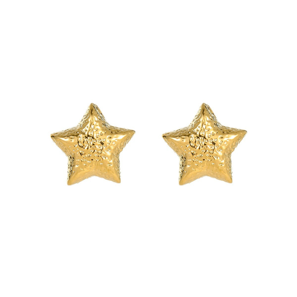 Pendientes de acero inoxidable en forma de estrella de estilo vintage con textura martillada y baño de oro para mujer