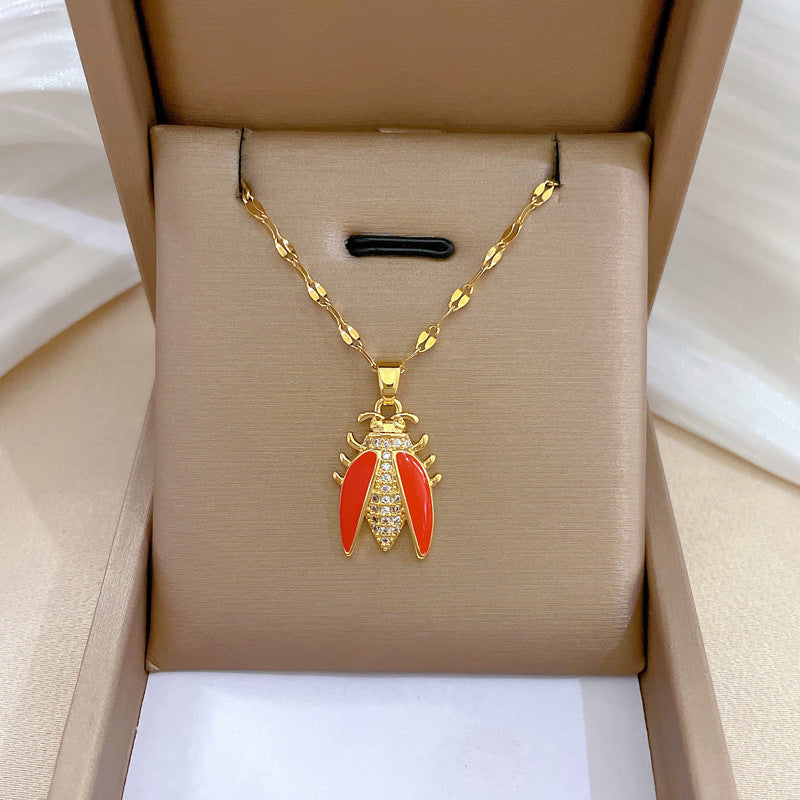 Luxury Minimalist Sweet Geometric Titanium Steel Stainless Steel Necklace with Rhinestone Inlay for Women