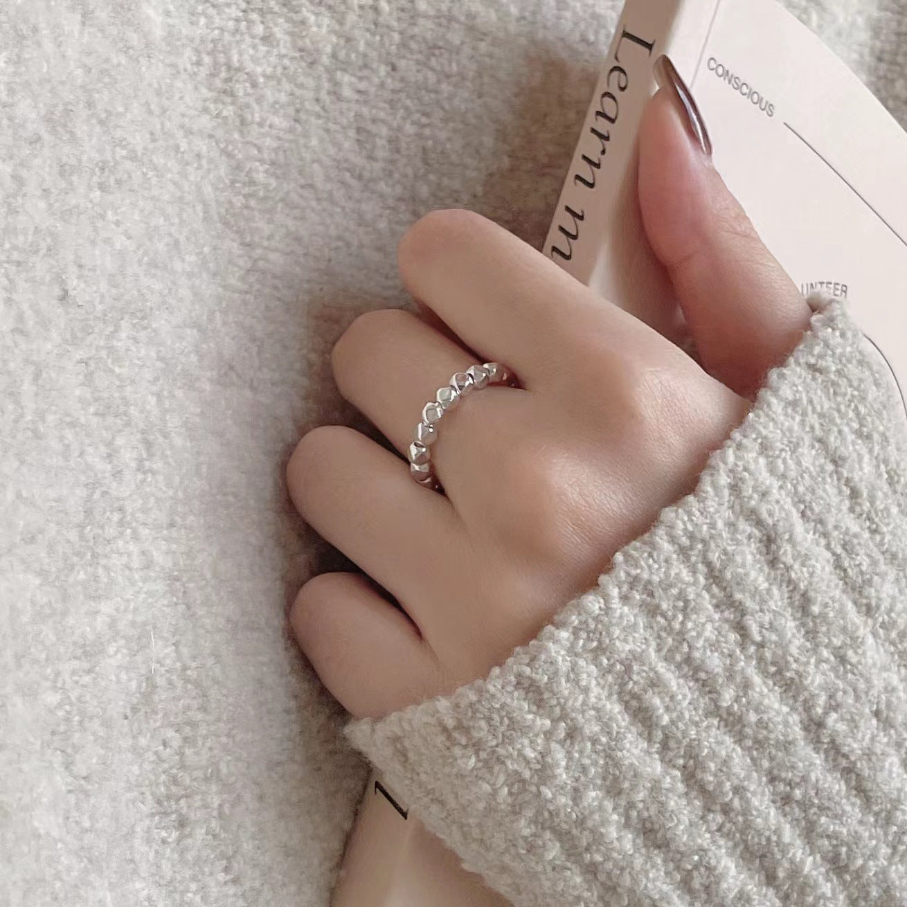 Anillo de plata de ley S925 geométrico minimalista para mujer con diseño de banda limpia