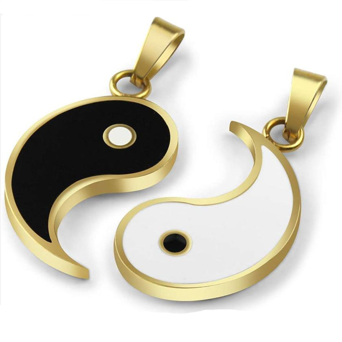 Sweet and Edgy Geometric Yin Yang Pendant Necklace in Stainless Steel with Plated Finish for Unisex Everyday Wear