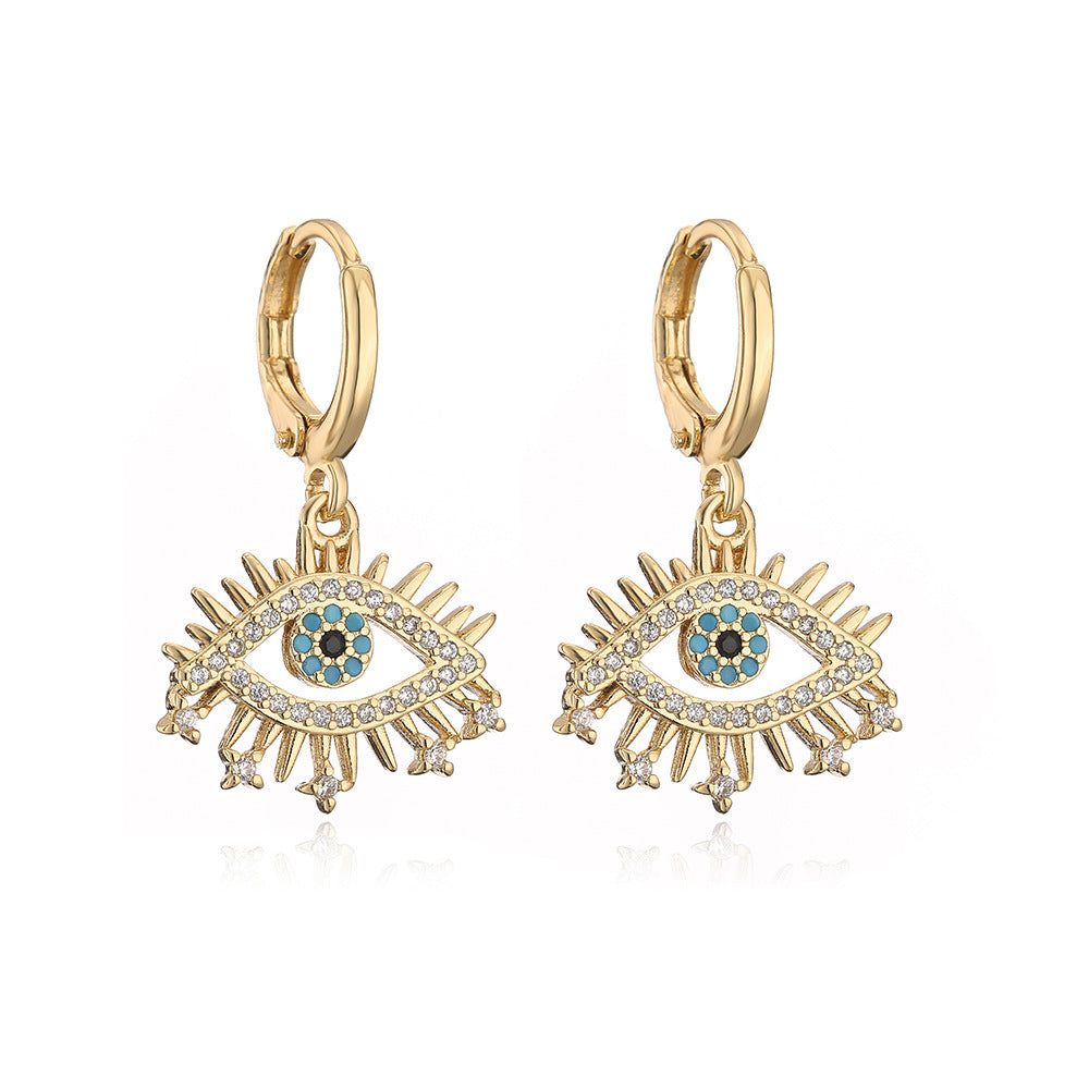 Minimalist Geometric Evil Eye Earrings for Women in Copper with Electroplating Finish