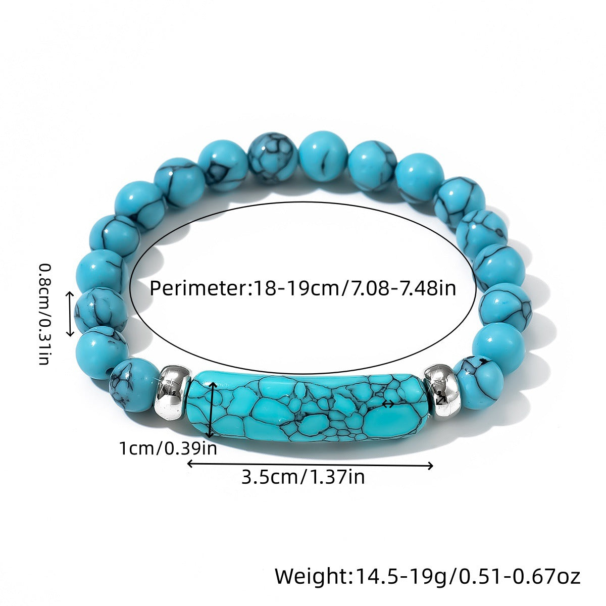 Geometric Square Turquoise Beaded Bracelet Unisex Handmade Jewelry