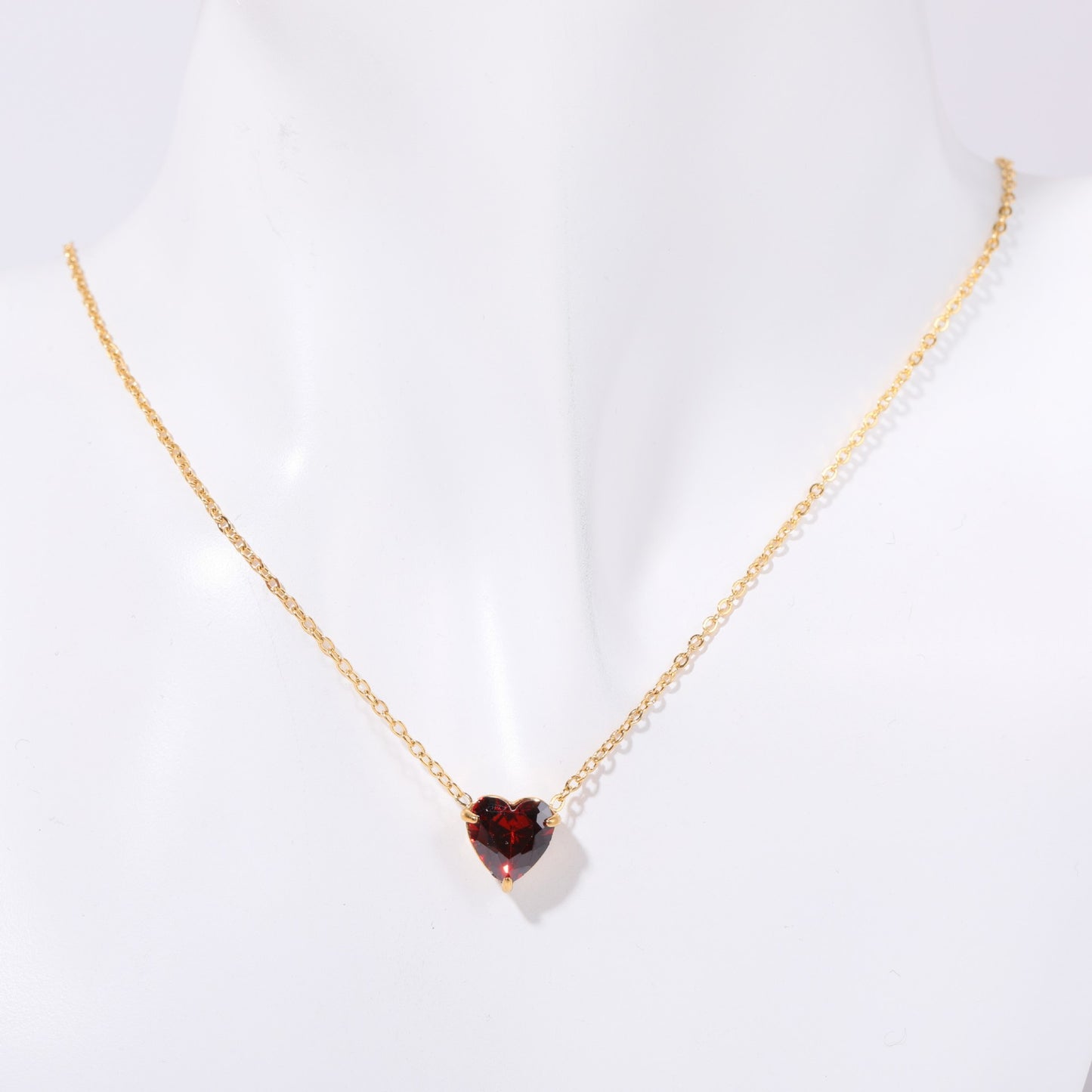 Elegant Titanium Steel Plated Heart Geometric Pendant Necklace with Birthstones
