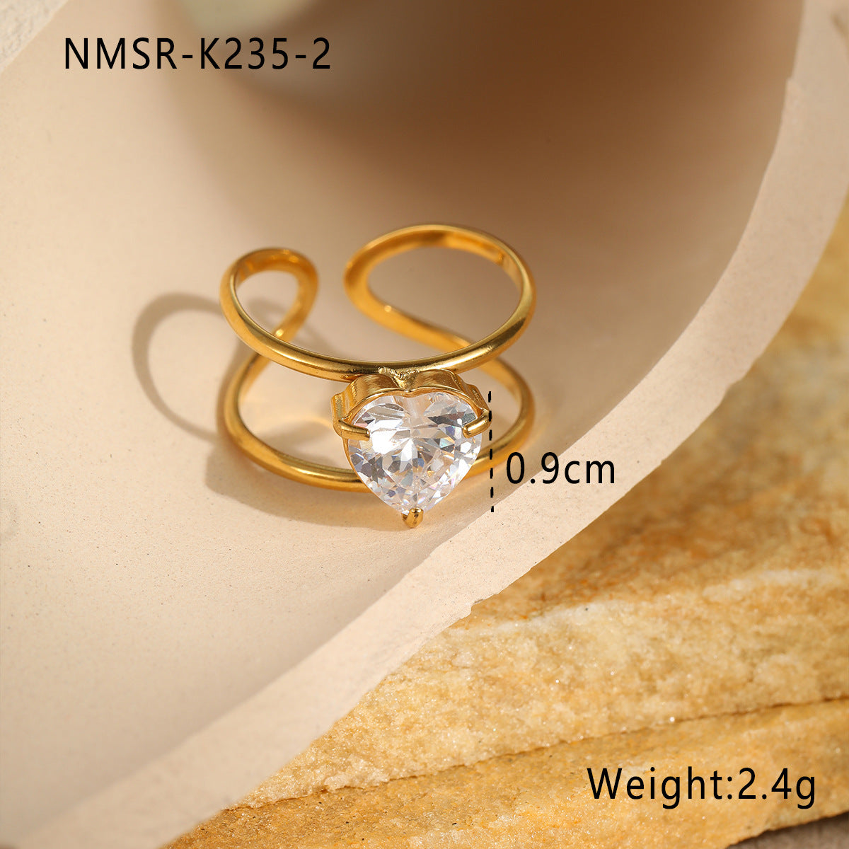Anillo minimalista geométrico de acero inoxidable con baño de oro de 18 quilates para mujer, banda ajustable apilable