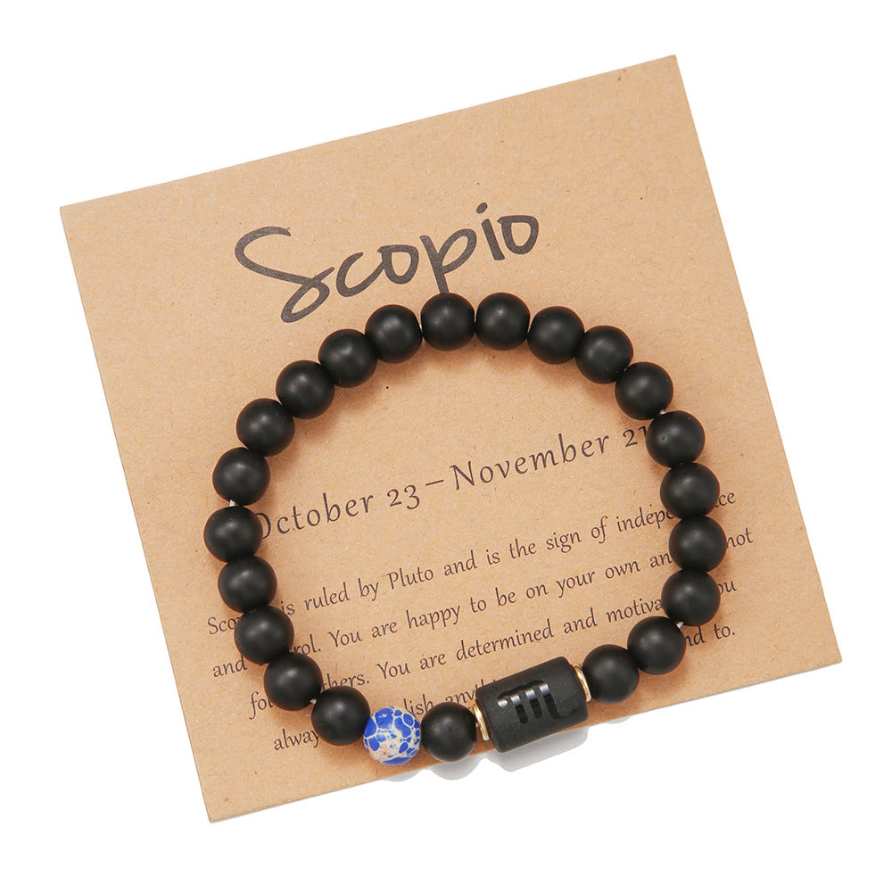 Matte Black Agate Geometric Beaded Bracelet for Men and Women