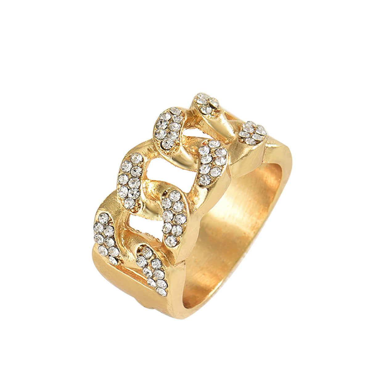 Anello da donna in lega di zinco con geometria a U, intarsiato con strass, stile lusso leggero