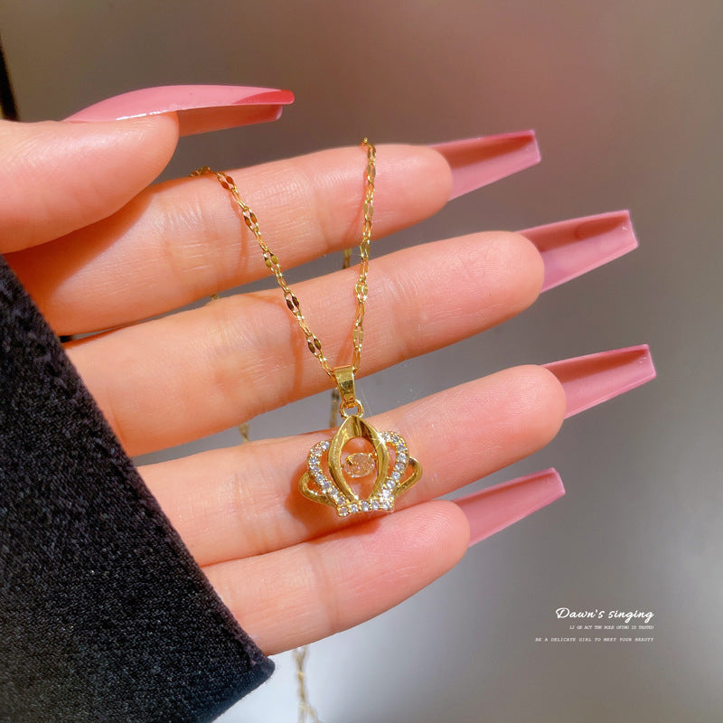 Collana da donna minimalista con intarsio di strass, in acciaio al titanio, con design geometrico