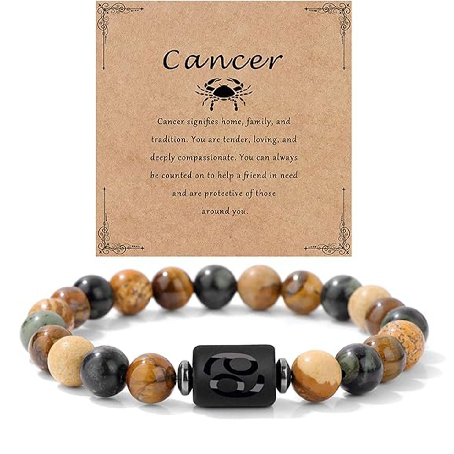 Unisex Natural Stone Zodiac Beaded Bracelet Geometric Elastic String Handmade