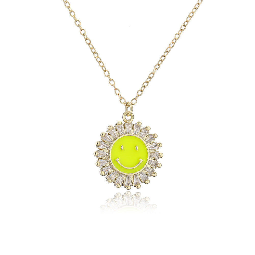 Collana pendente originale con girasole sorridente in rame placcato oro 18 carati