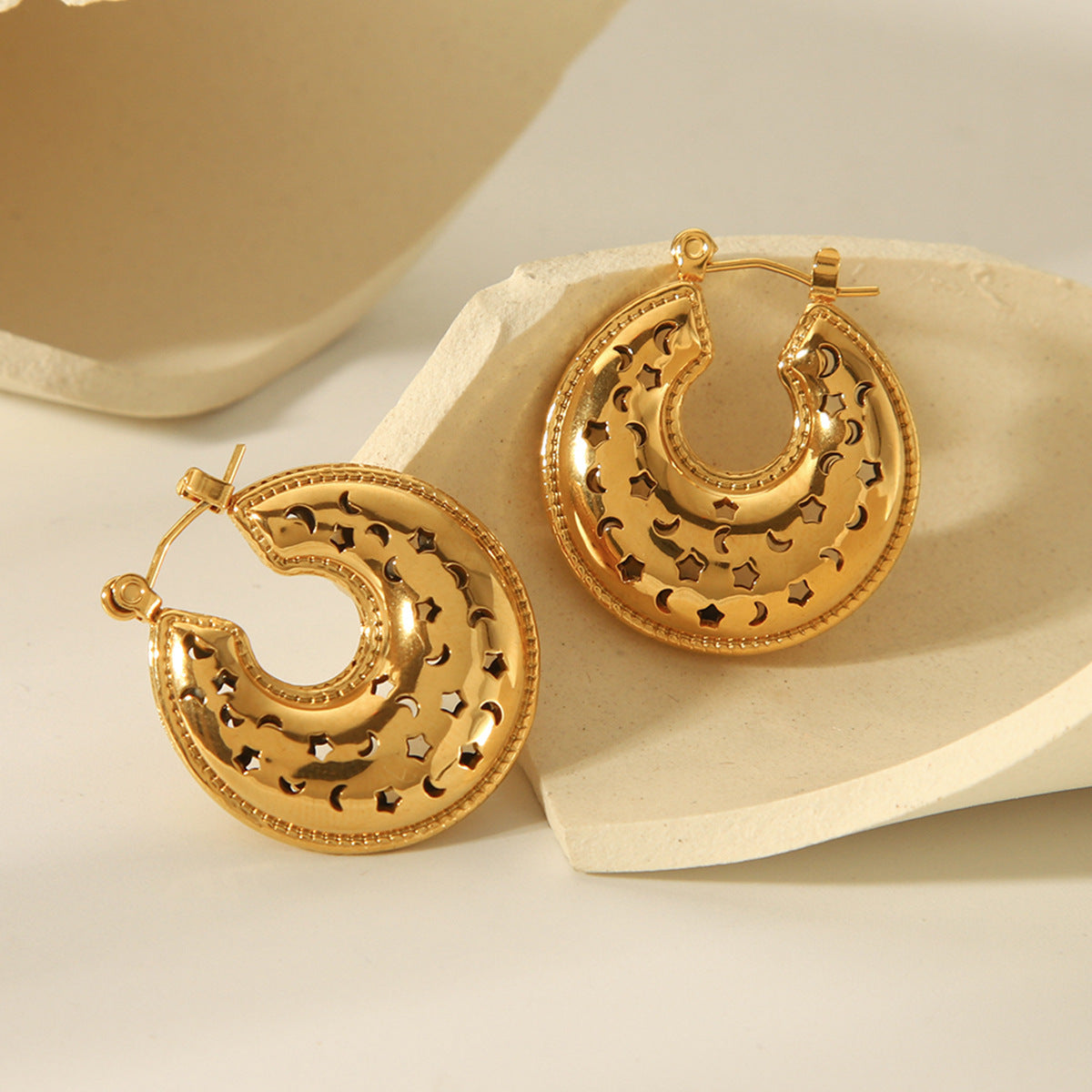 Minimalist Hollow Heart Stainless Steel Earrings for Women with Plated Finish