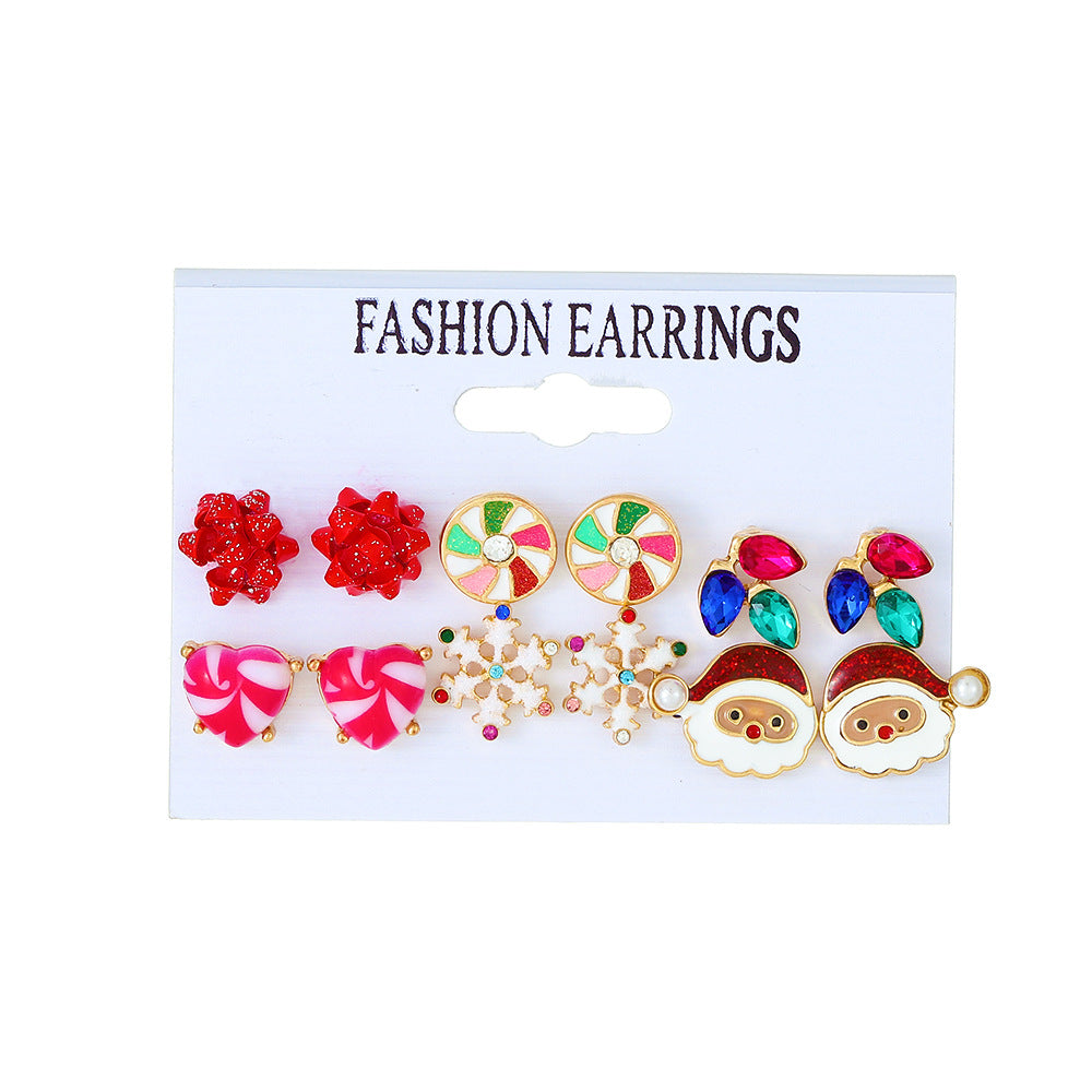 Ins Style Christmas Themed Alloy Stud Earrings with Snowflake Reindeer and Santa Claus Motifs for Women Electroplated with 14K Gold Posts