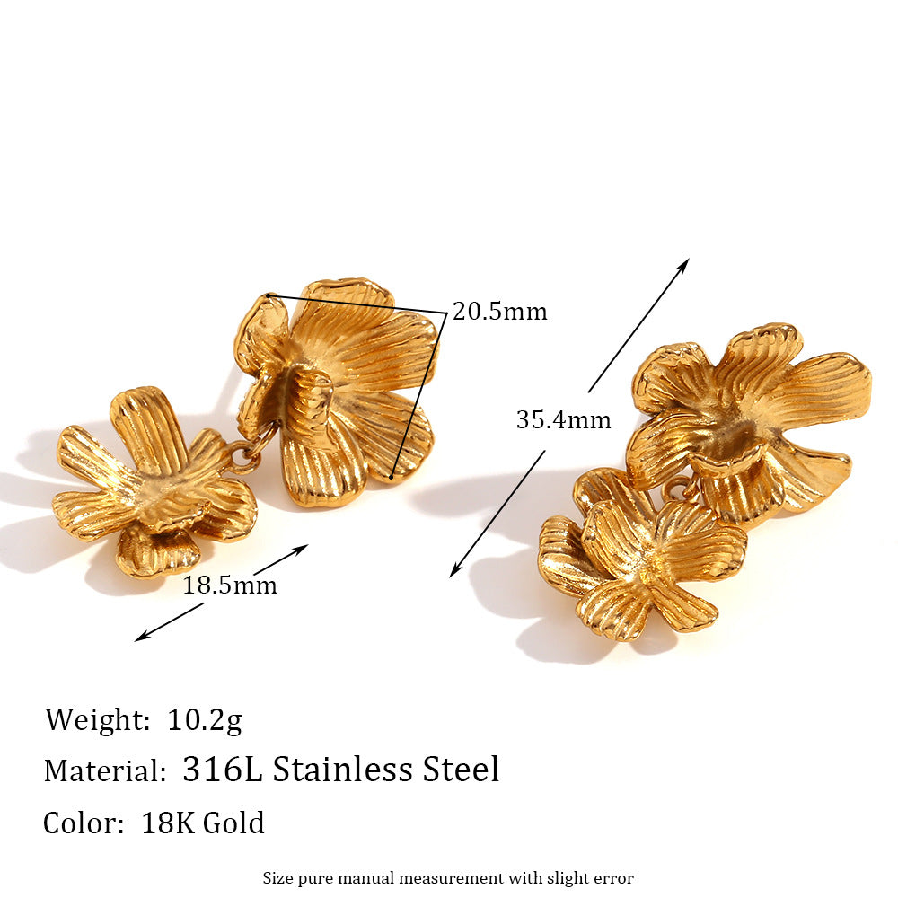 Pendientes de acero inoxidable geométricos de inspiración vintage con chapado en oro de 18 quilates, diseño colgante de lágrima texturizada y rectangular para mujer